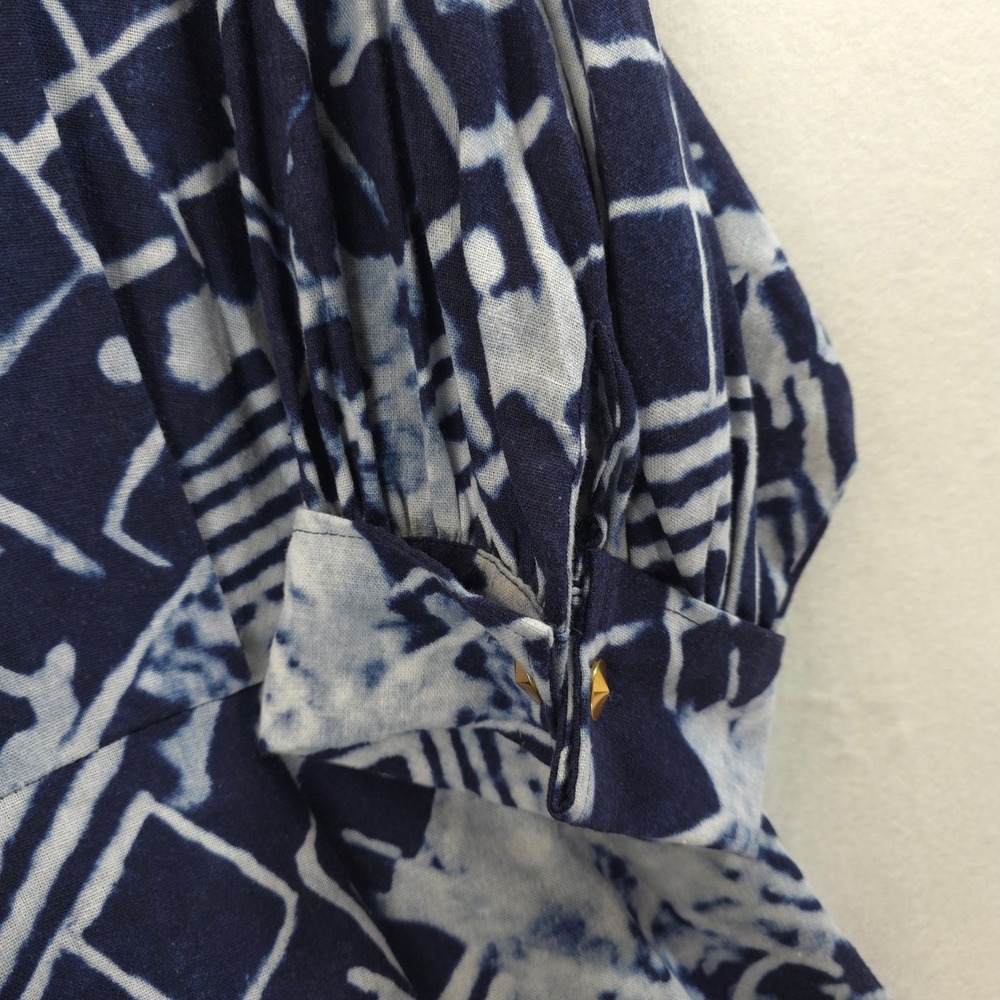 Donna Karan New York Linen Blend Shirt Dress 14 Blue Abstract NWT Coastal Chic - Picture 13 of 13